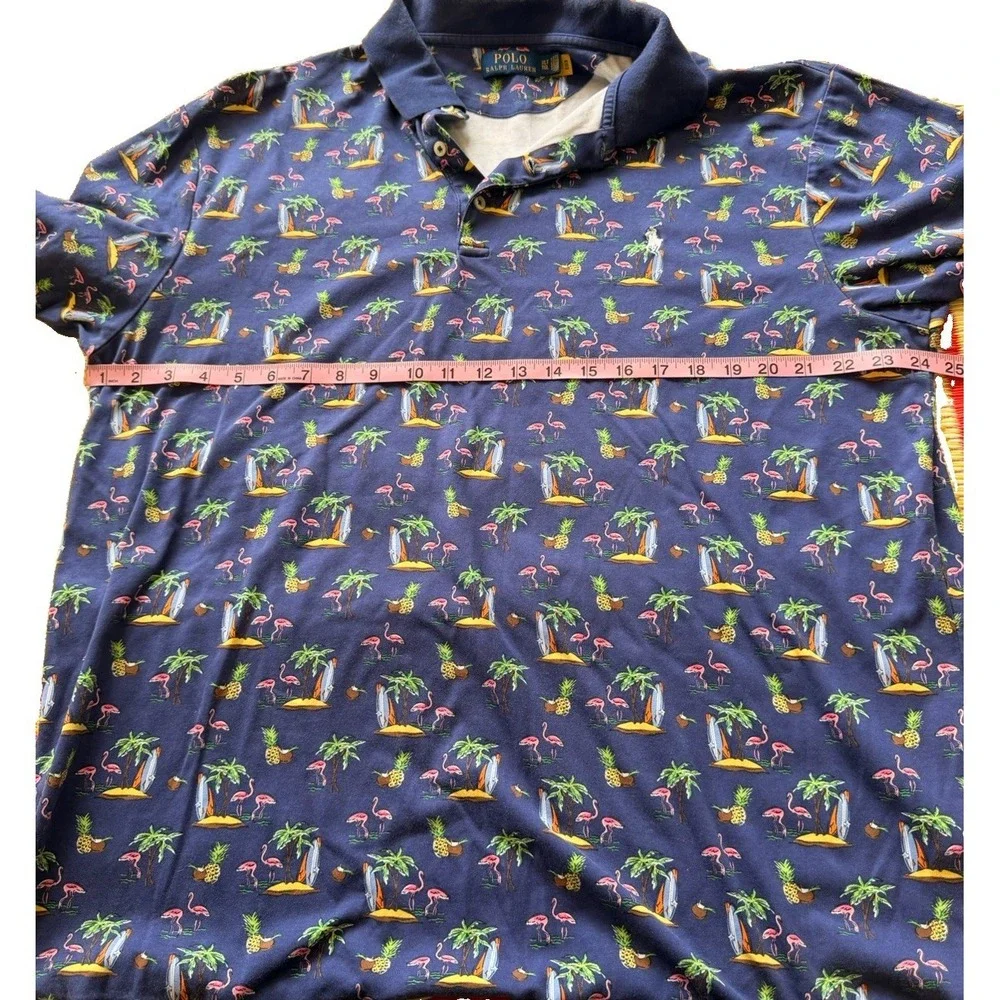 Polo Ralph Lauren Novelty Tropical Flamingo Tree Polo Shirt Blue Men's Size XLT